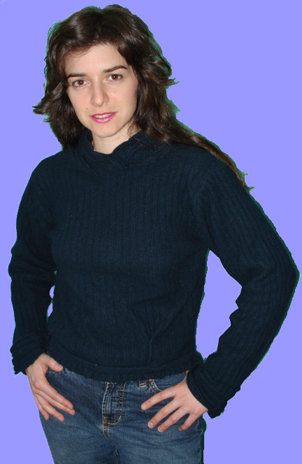 photo of Catherine Taormina in refashioned blue sweater